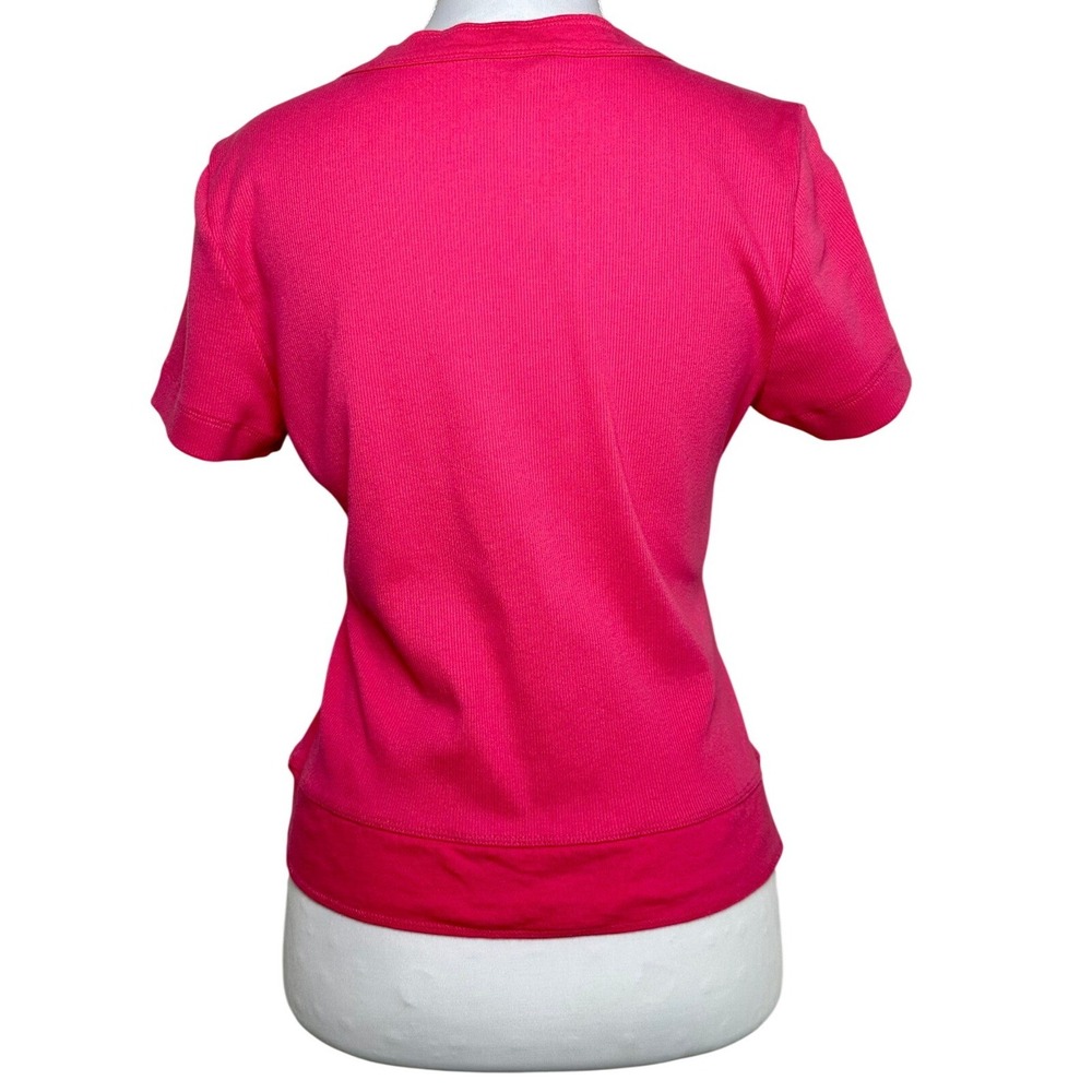 Nautica Women's Pink Ribbed Surplice‎ V-Neck Short Sleeve Top Size Medium - Picture 2 of 4